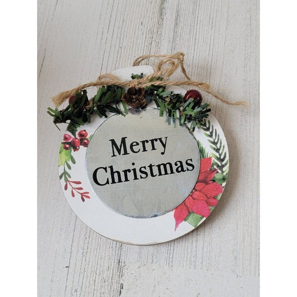 Merry Christmas white mistletoe ornament Xmas Decor pine cone